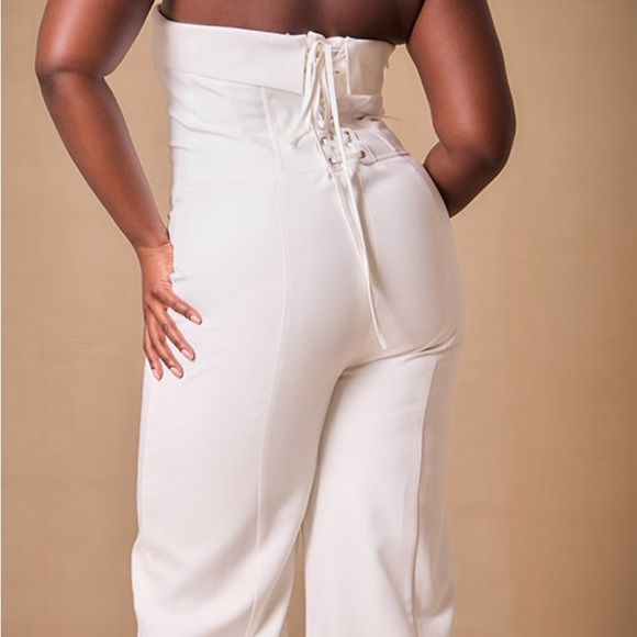 Premium Plus White Woven Bandeau Wide Leg Jumpsuit - Picture 3 of 8
